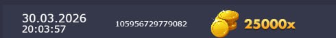 25000x Sugar Rush win screen with coin stack